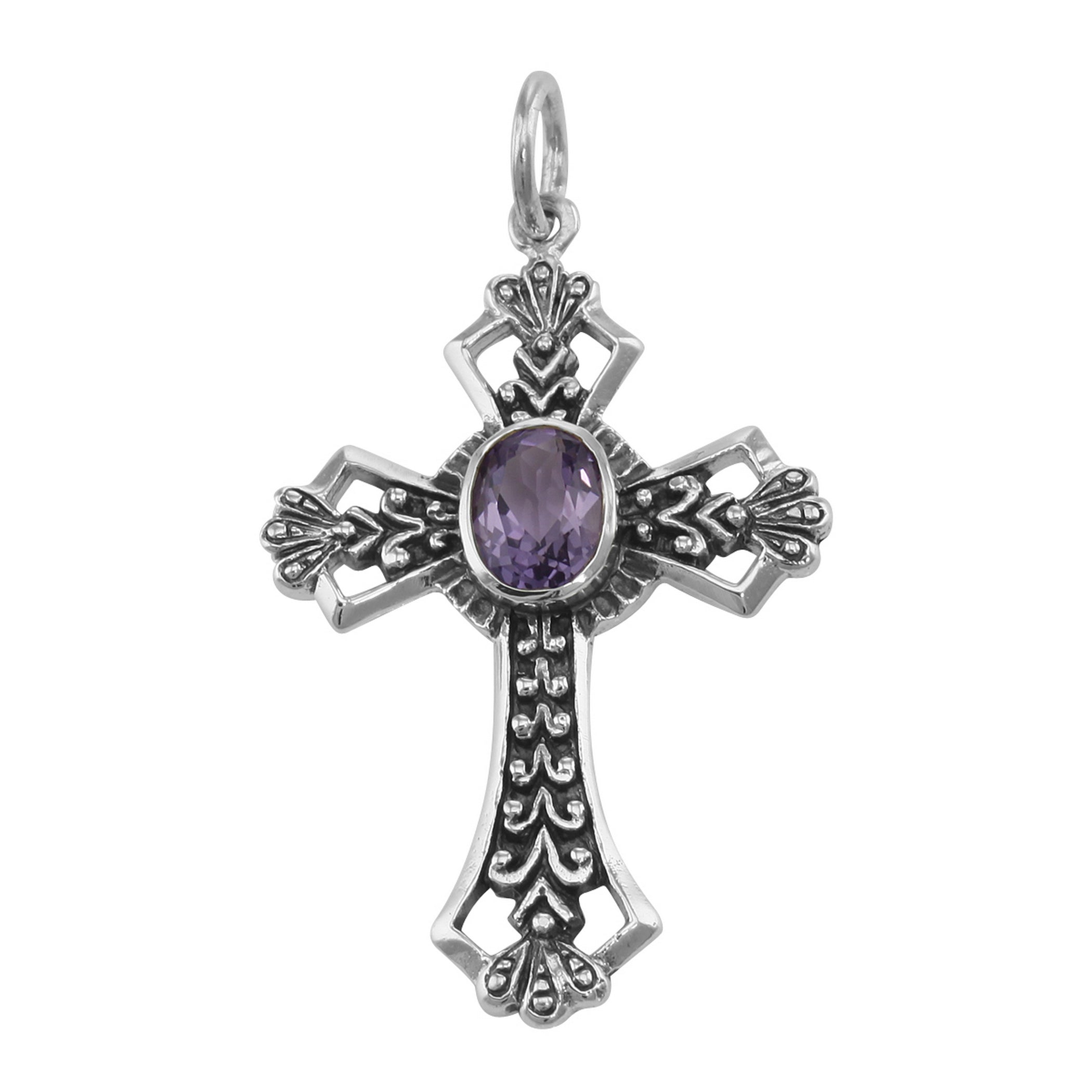 Amethyst, sterling silver pendants, front view