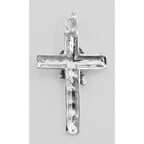 Back view of Cross Pendant with Rose Design showing 925 sterling silver hallmark and spring ring clasp