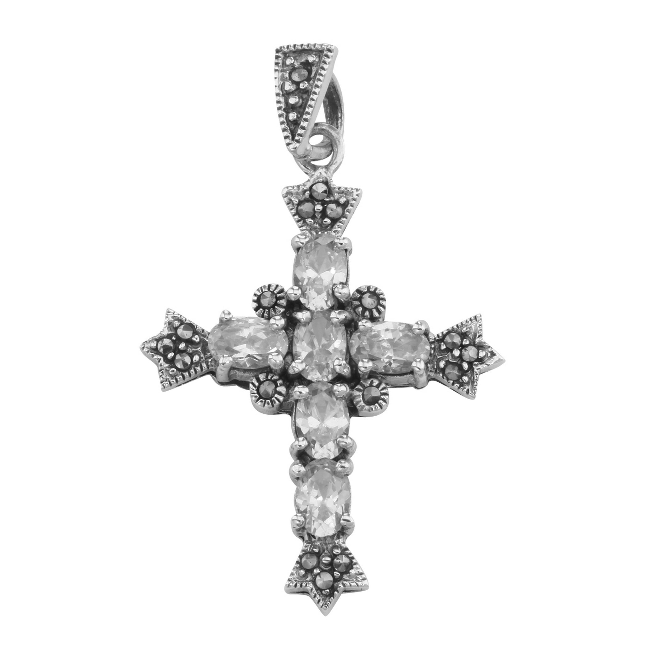 Antique style, Marcasite, Cubic Zirconia, sterling silver pendants, front view