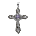 Antique style, Amethyst, Marcasite, sterling silver pendants, front view