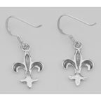 Back view of Cute French Style Fleur de Lis Earrings showing 925 sterling silver hallmark and French wire hooks