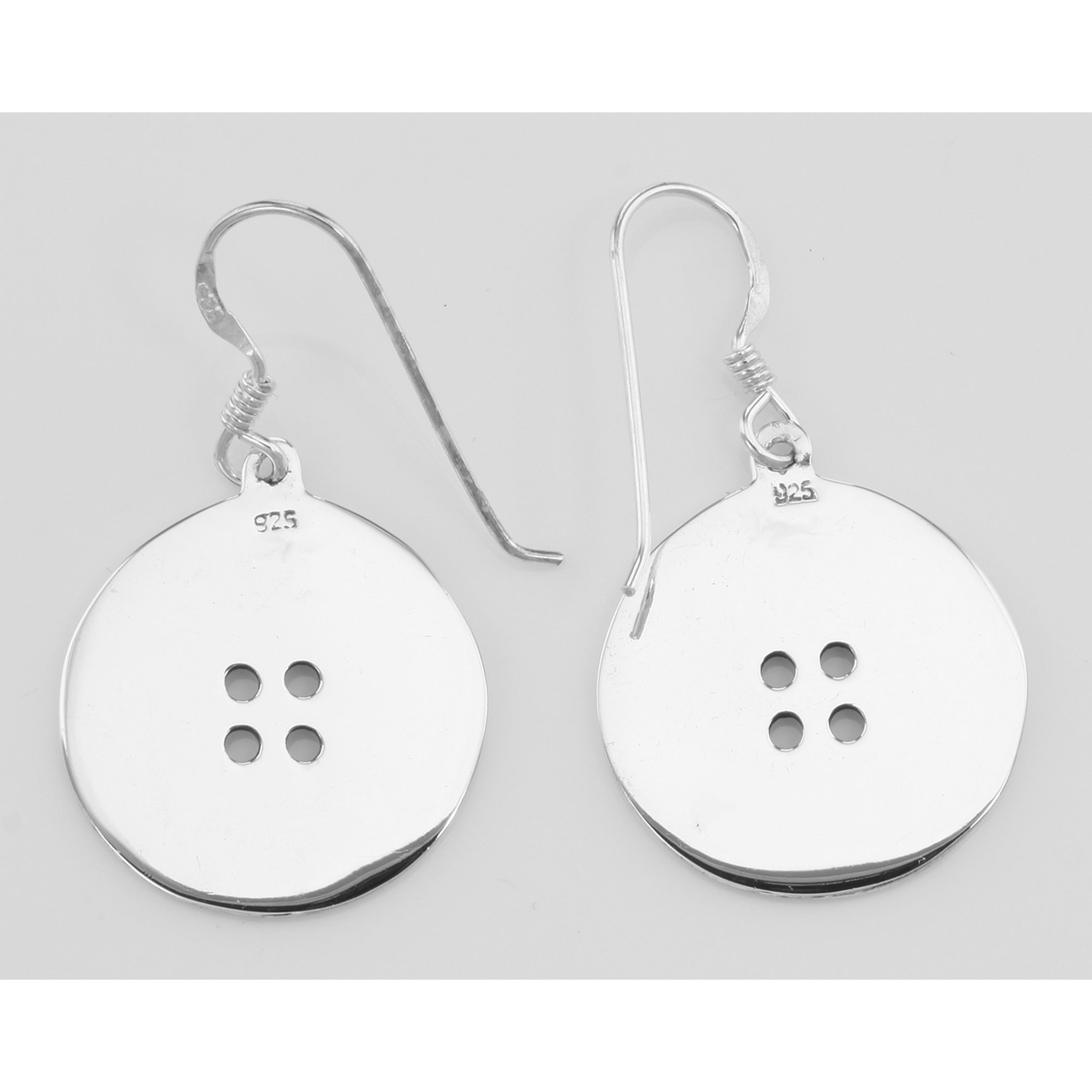 Back view of Vintage Style Cute as a Button Earrings showing 925 sterling silver hallmark and French wire hooks