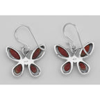 Back view of Red Carnelian Marcasite Butterfly Earrings showing 925 sterling silver hallmark and French wire hooks