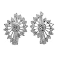 Sterling silver starburst CZ earrings, bezel-set round center cubic zirconia with prong-set CZ halo rays, omega clip backs