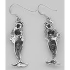 Back view of Unique Sea Mermaid Earrings with French Wire showing 925 sterling silver hallmark and French wire hooks