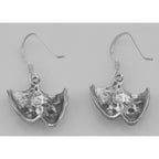 Back view of Comedy and Tragedy Earrings showing 925 sterling silver hallmark and French wire hooks