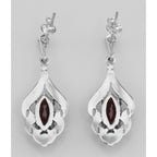 Back view of Blue Topaz Marcasite Antique Style Earrings showing 925 sterling silver hallmark and French wire hooks