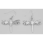 Back view of Cute Filigree Dragonfly Earrings showing 925 sterling silver hallmark and French wire hooks