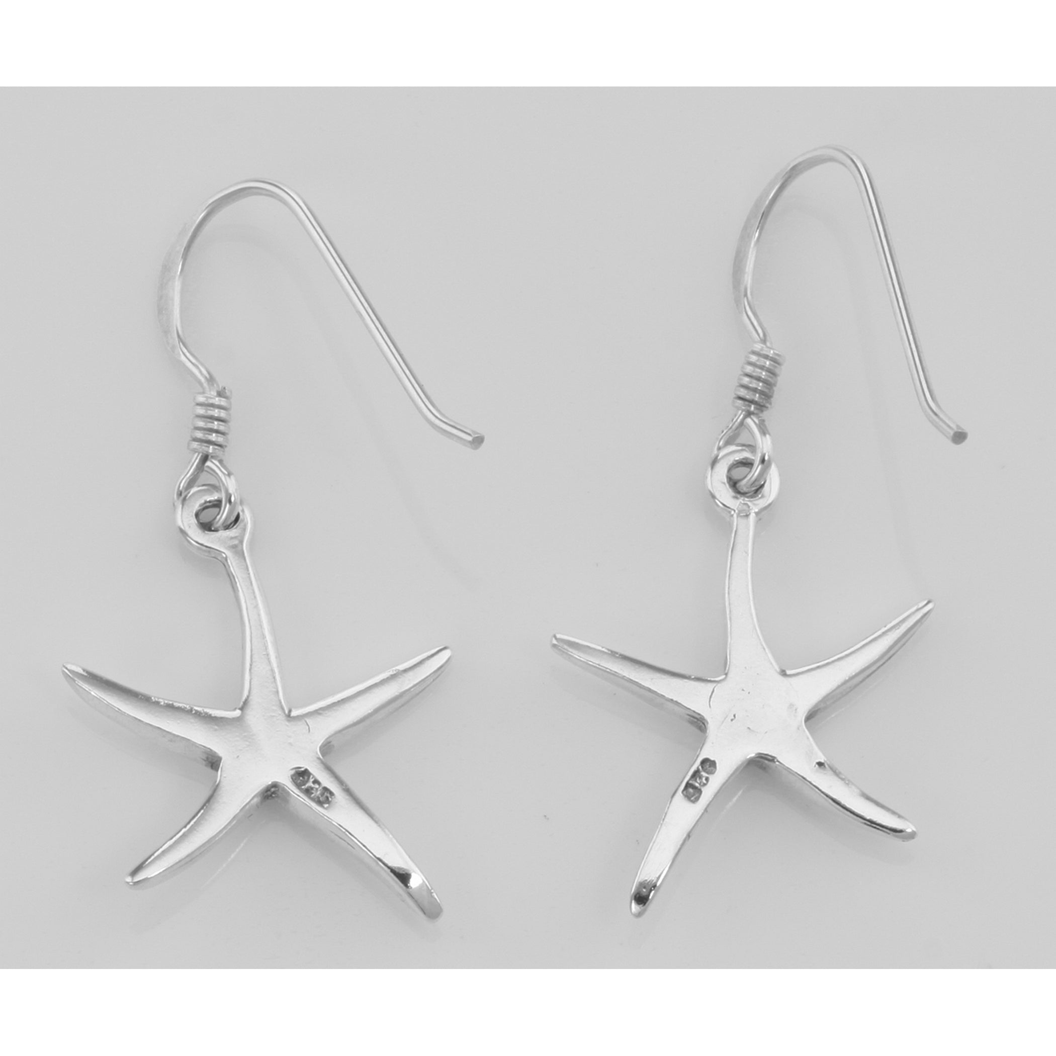Back view of Fun Starfish Earrings showing 925 sterling silver hallmark and French wire hooks