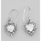 Back view of Cute Heart Earrings w/ Stone showing 925 sterling silver hallmark and French wire hooks