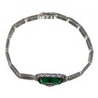 Back view of Victorian Style Filigree Bracelet w/ Green Onyx & Diamond 7 1/4 Sterling Silver showing 925 sterling silver hall