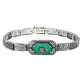 Victorian style, Green Onyx, Diamond, sterling silver bracelets, front view
