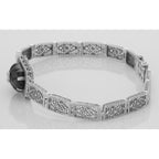 Detail view of Victorian Style Filigree Bracelet w/ Black Onyx Diamond 7 1/4 Sterling Silver highlighting Diamond, Black Onyx