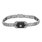Victorian style, Diamond, Black Onyx, sterling silver bracelets, front view