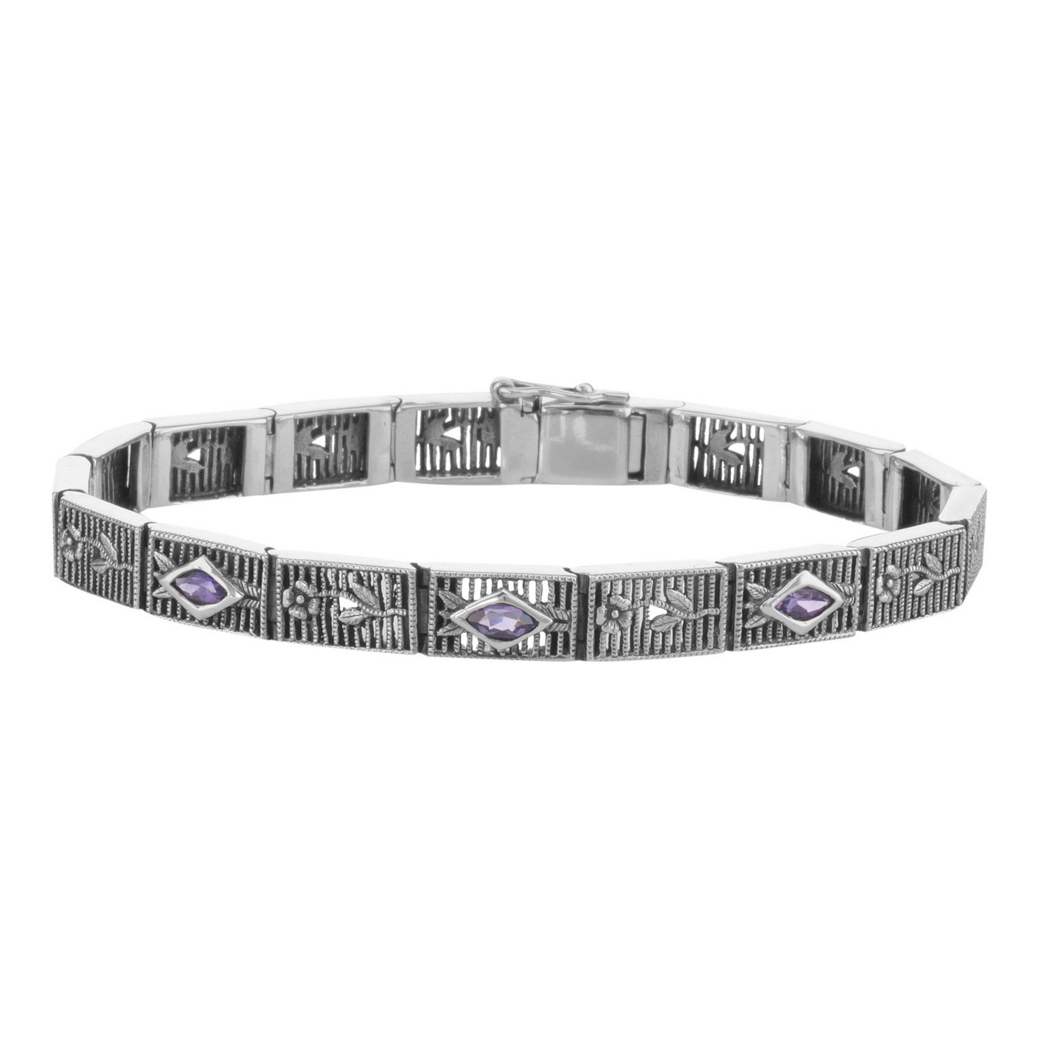 Victorian style, Amethyst, sterling silver bracelets, front view