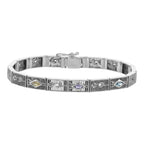 Victorian style, Amethyst, Blue Topaz, sterling silver bracelets, front view