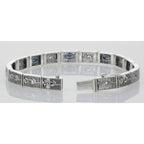 Back view of Victorian Style Floral Blue Sapphire Filigree Link Bracelet Sterling Silver showing 925 sterling silver hallmark