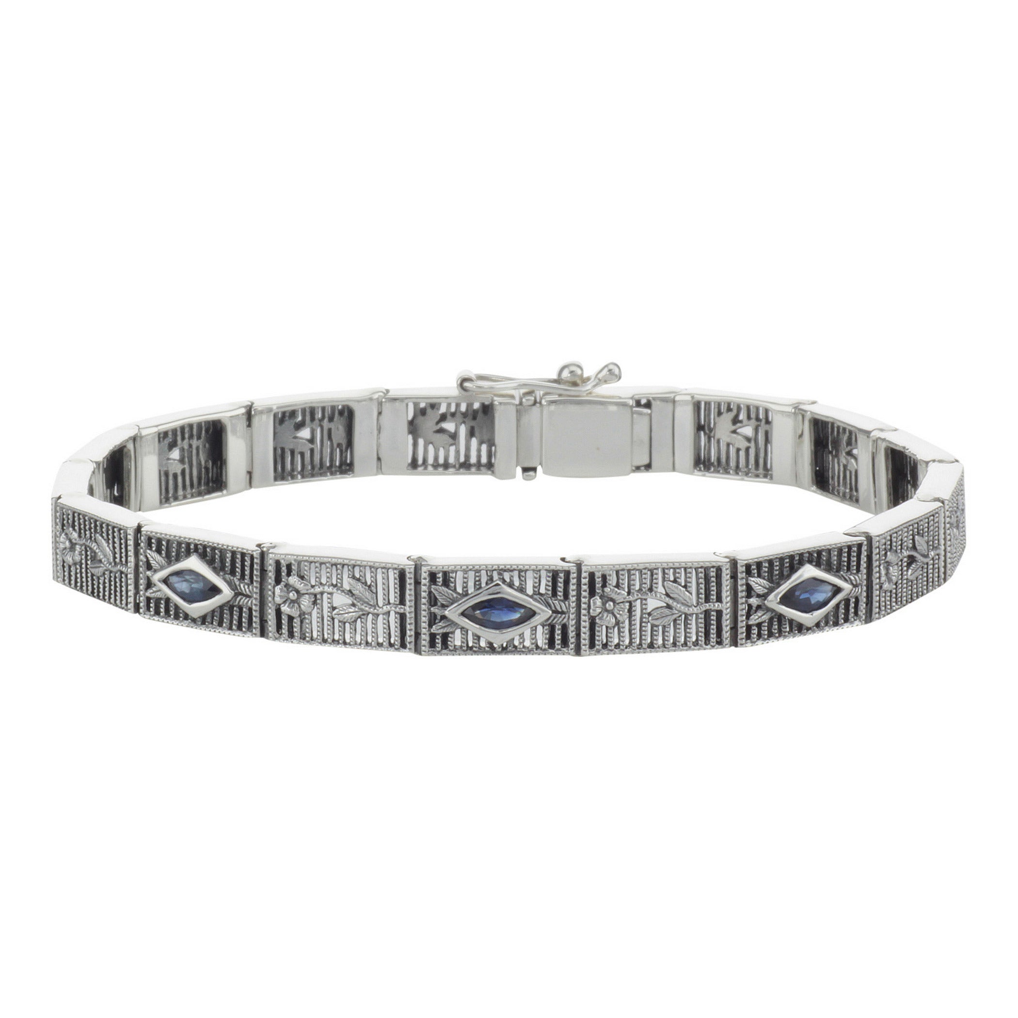 Victorian style, Sapphire, sterling silver bracelets, front view