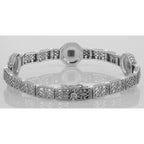 Detail view of Art Deco Style Camphor Glass Crystal / CZ Filigree Bracelet highlighting CZ, Crystal