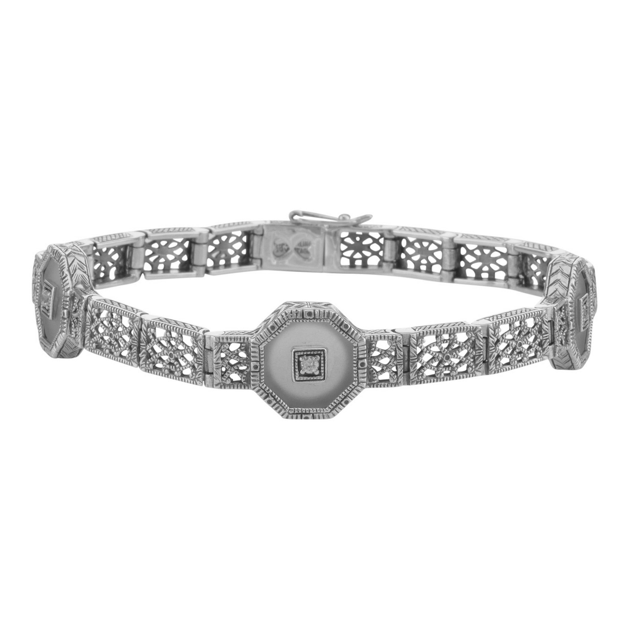 Art Deco style, CZ, Crystal, sterling silver bracelets, front view