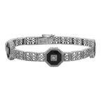 Art Deco style, White Topaz, Black Onyx, sterling silver bracelets, front view