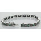Detail view of Beautiful Victorian Style Natural Emerald Filigree Link Bracelet Sterling Silver highlighting Emerald