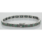 Back view of Beautiful Victorian Style Natural Emerald Filigree Link Bracelet Sterling Silver showing 925 sterling silver hal