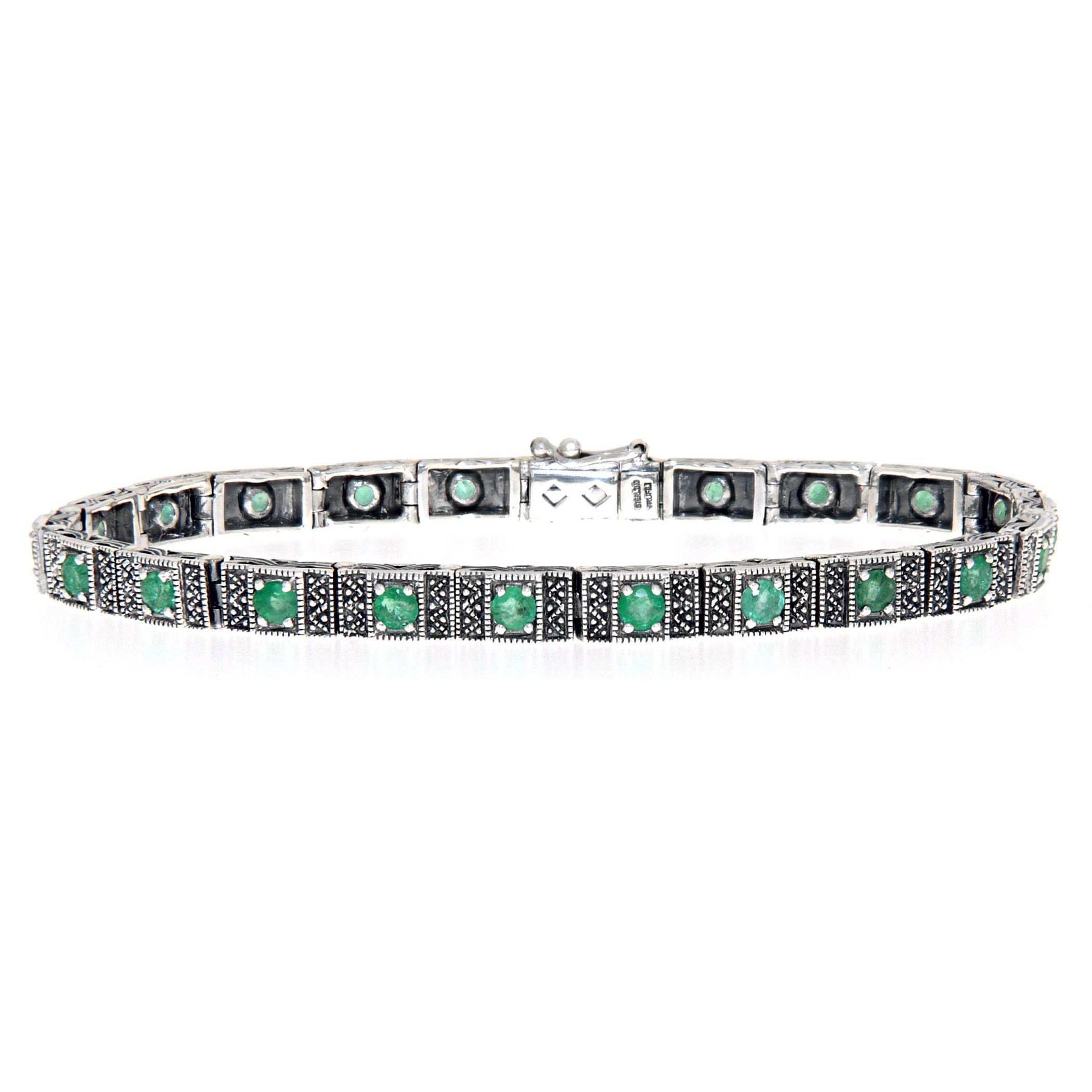 Victorian style, Emerald, sterling silver bracelets, front view