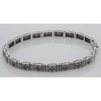 Detail view of Beautiful Victorian Style Ruby Filigree Link Bracelet in fine Sterling Silver highlighting Ruby