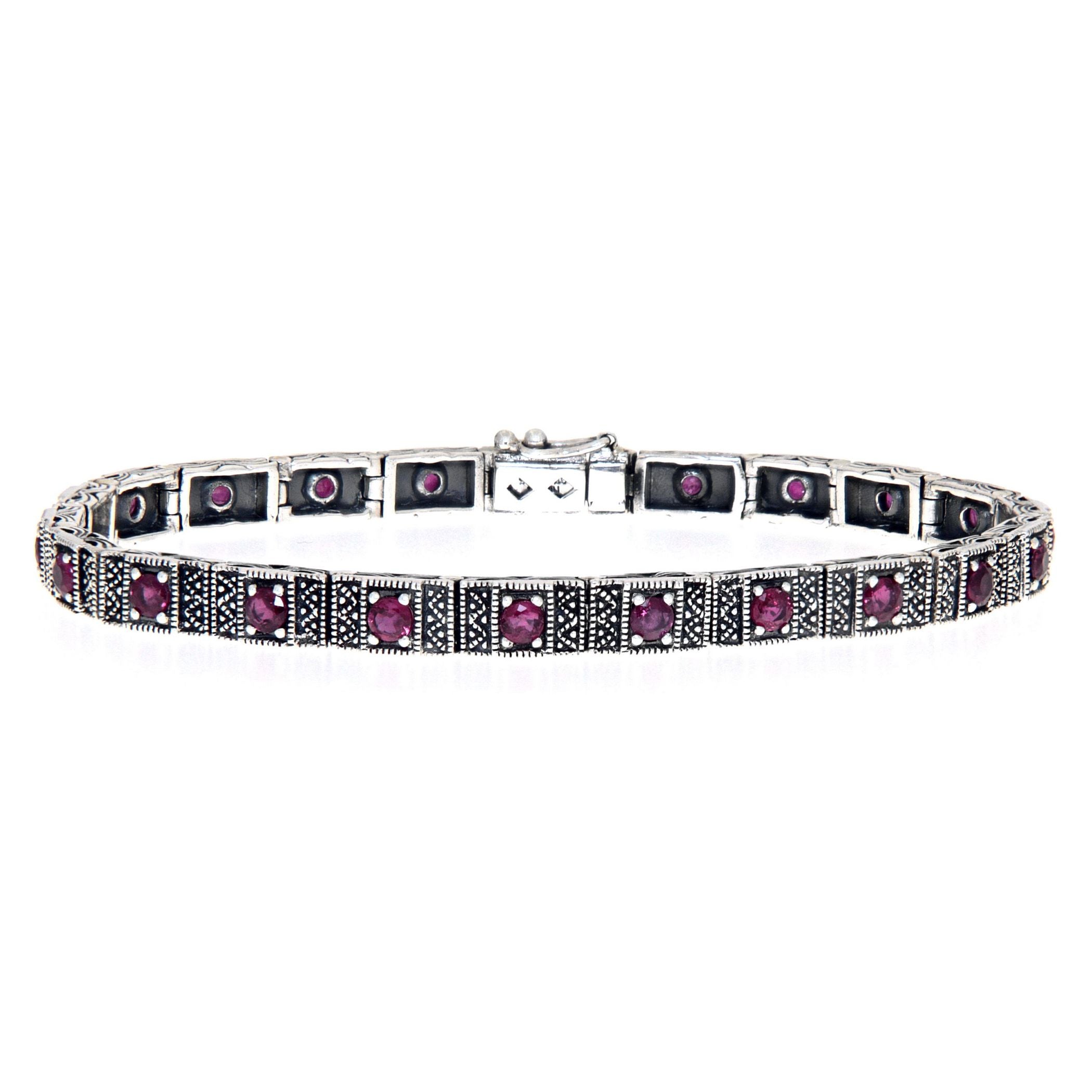 Victorian style, Ruby, sterling silver bracelets, front view