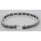 Back view of Victorian Style Sapphire Filigree Link Bracelet in fine Sterling Silver showing 925 sterling silver hallmark and