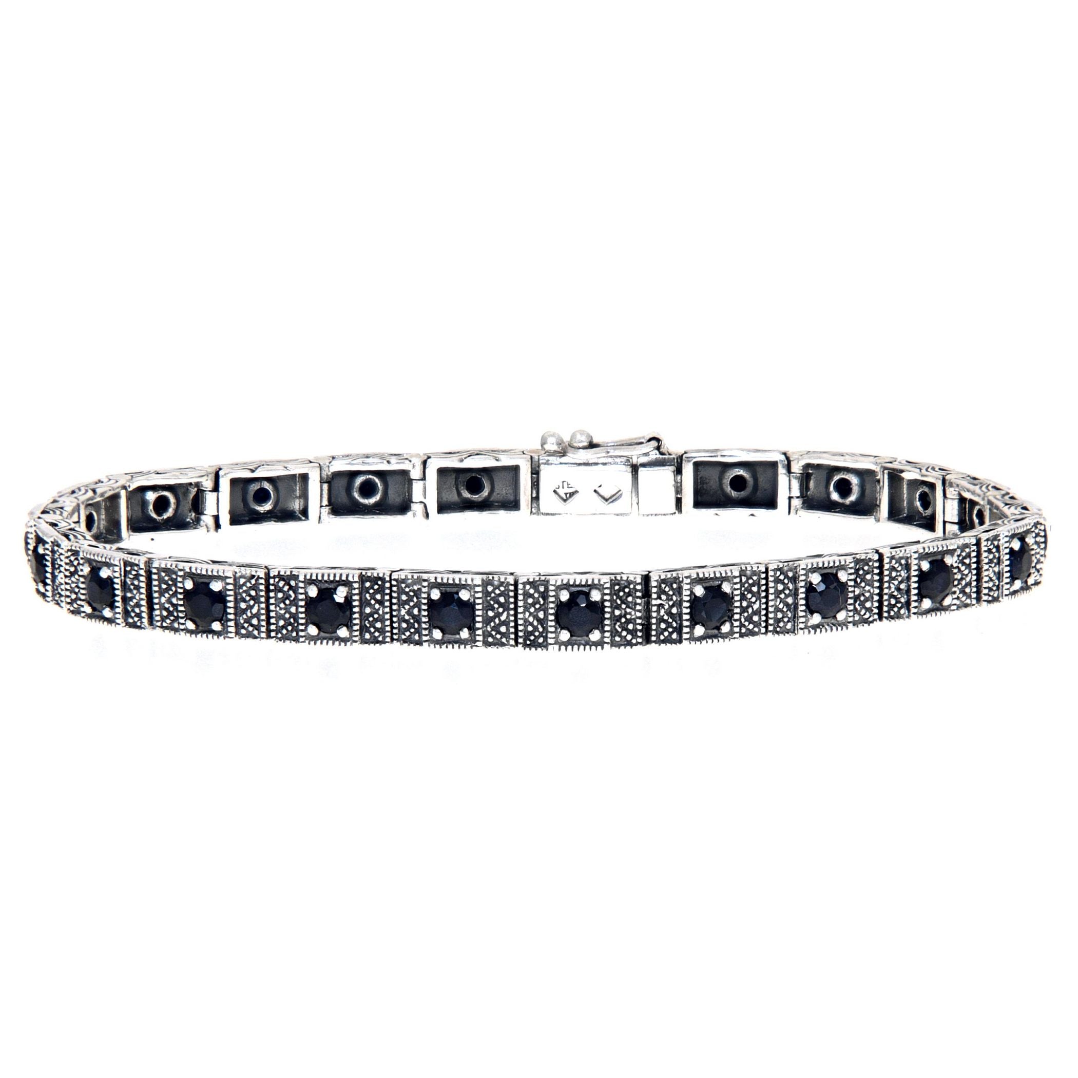 Victorian style, Sapphire, sterling silver bracelets, front view