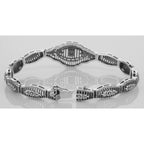 Back view of Victorian Style Filigree Bracelet w/ Diamond in Fine Sterling Silver showing 925 sterling silver hallmark and to