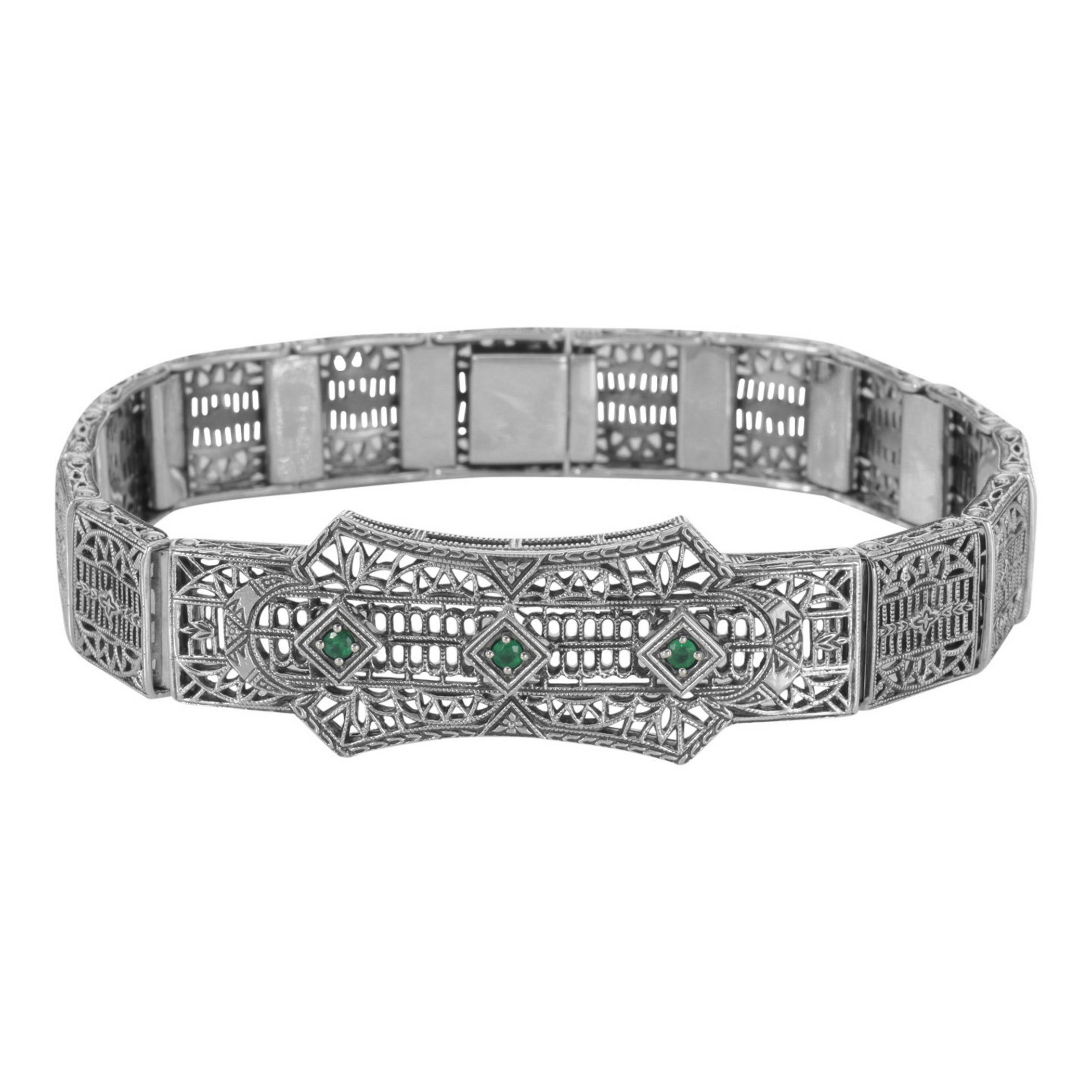 Art Deco style, Emerald, sterling silver bracelets, front view
