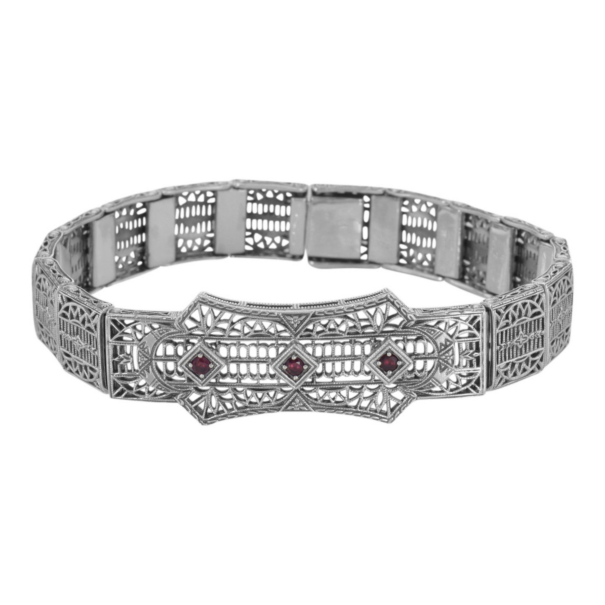 Art Deco style, Ruby, sterling silver bracelets, front view