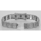 Back view of Art Deco Style Filigree Bracelet with 3 Natural Blue Sapphires showing 925 sterling silver hallmark and toggle o