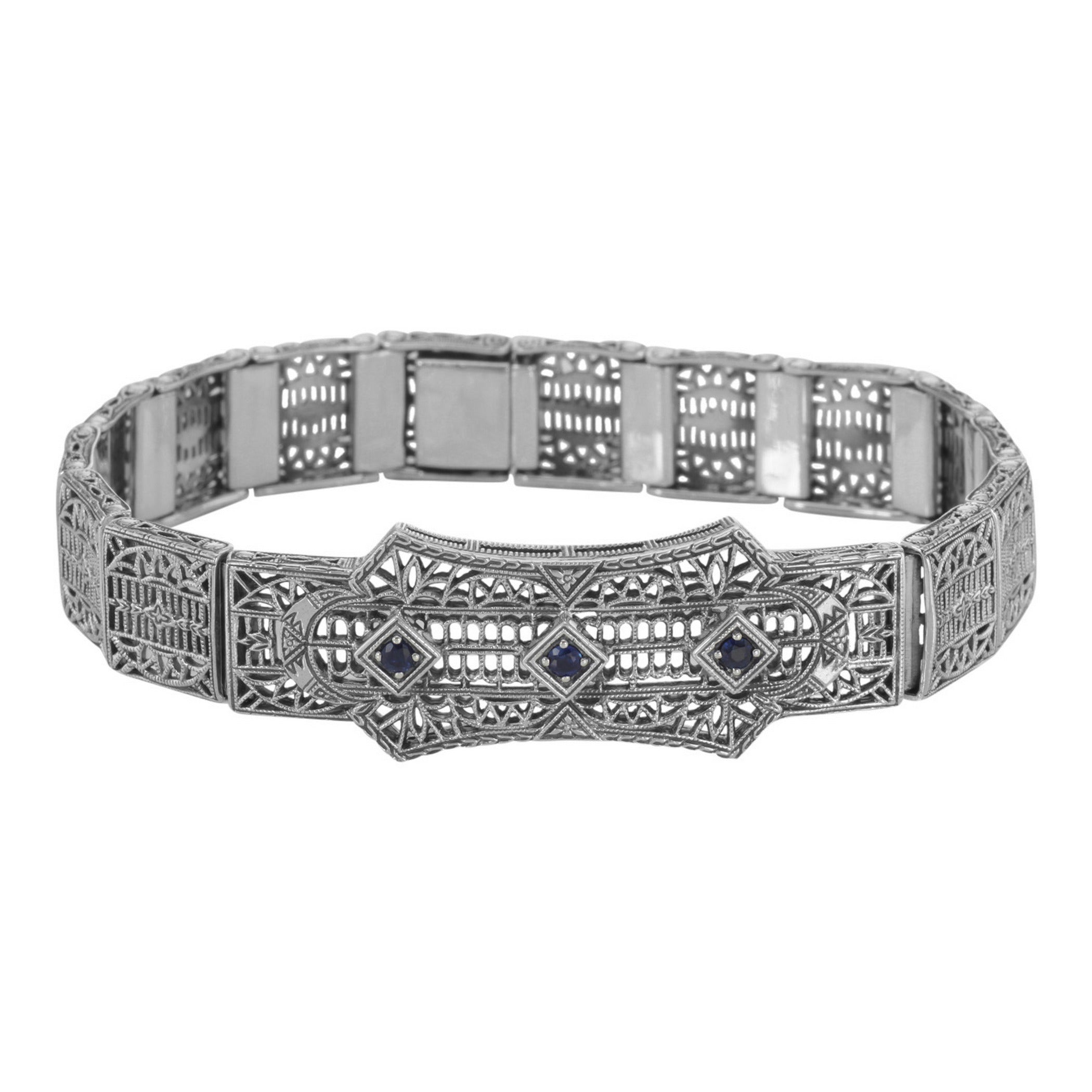 Art Deco style, Sapphire, sterling silver bracelets, front view