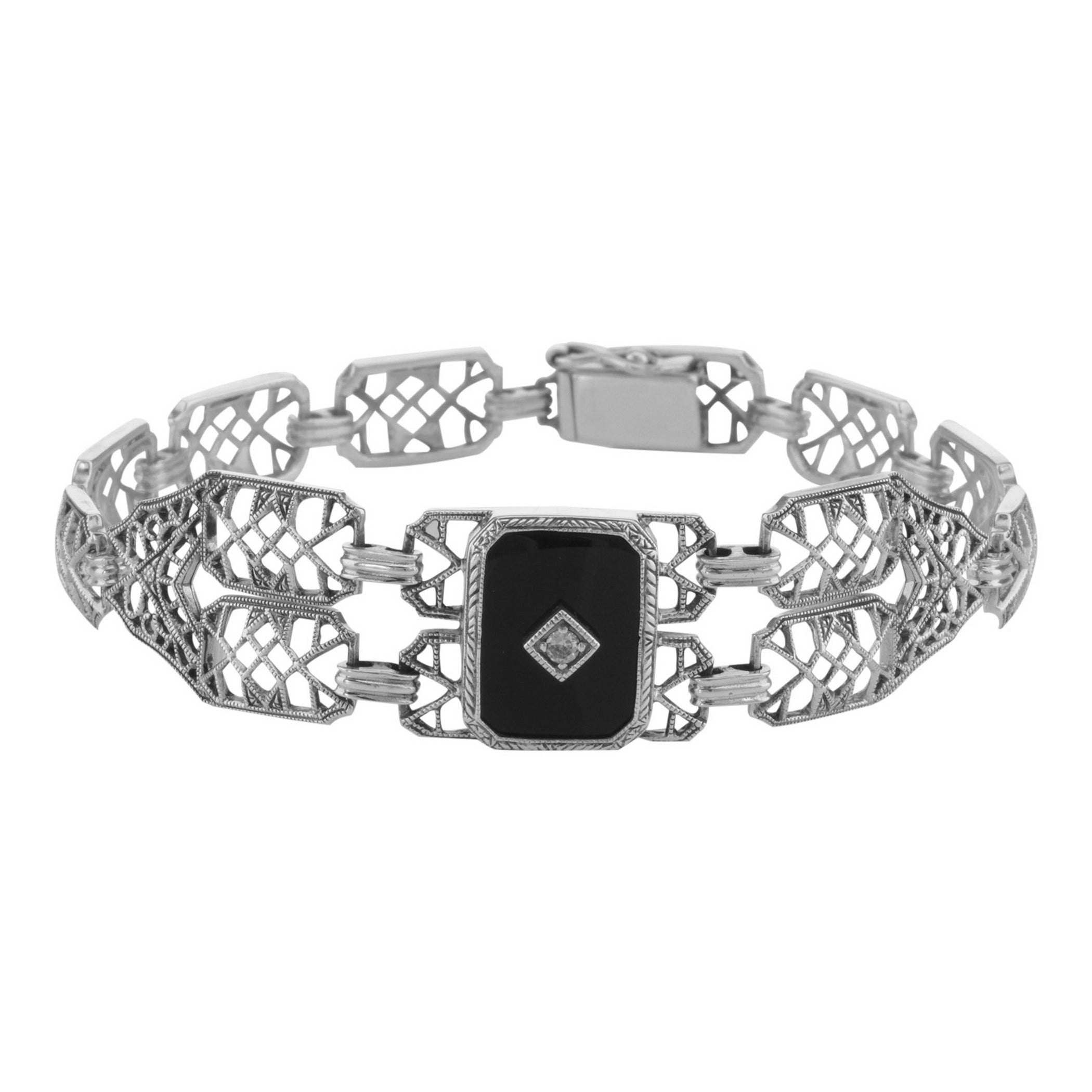 Art Deco style, Black Onyx, Onyx, sterling silver bracelets, front view