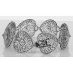 Back view of ONLY 1 IN STOCK - Victorian Style Filigree Diamond Heart Bracelet in fine Sterling Silver showing 925 sterling s