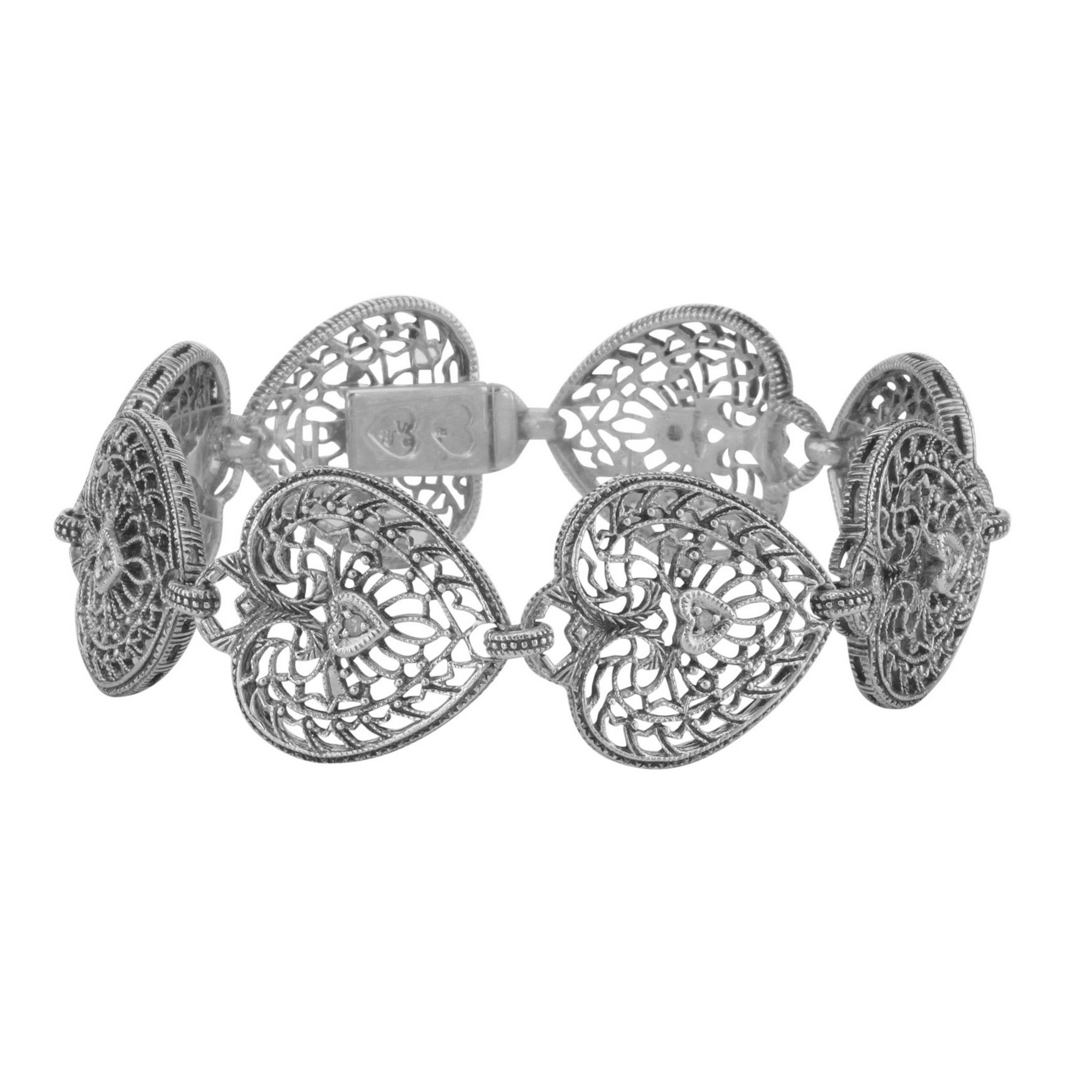 Victorian style, Diamond, sterling silver bracelets, front view