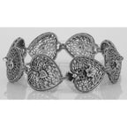 Back view of Victorian Style Filigree Heart Bracelet Diamond and Sapphire Sterling Silver showing 925 sterling silver hallmar