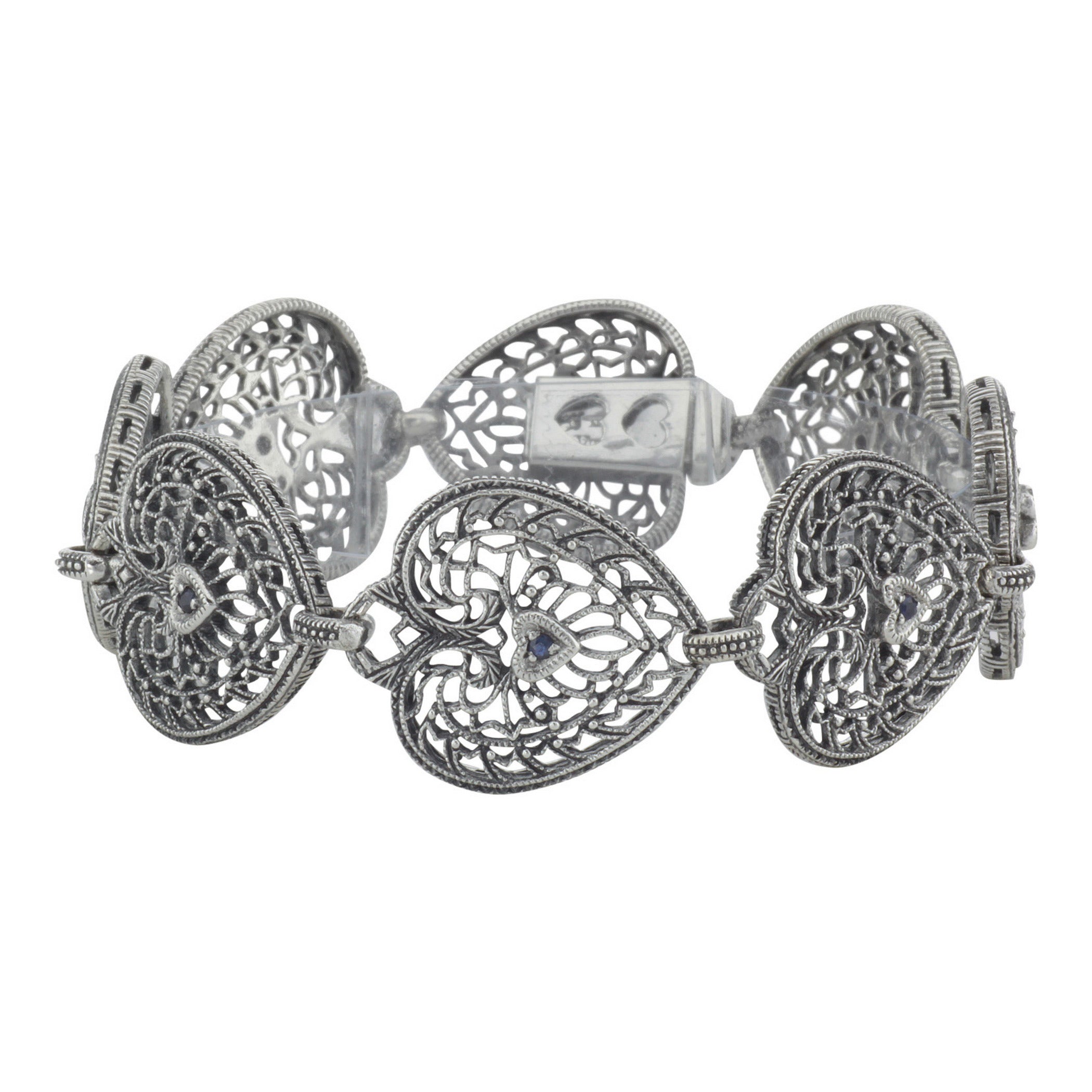Victorian style, Sapphire, sterling silver bracelets, front view