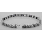 Detail view of Victorian Style 3 Stone Amethyst Filigree Bracelet in Fine Sterling Silver highlighting Amethyst