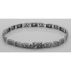 Back view of Victorian Style 3 Stone Amethyst Filigree Bracelet in Fine Sterling Silver showing 925 sterling silver hallmark 