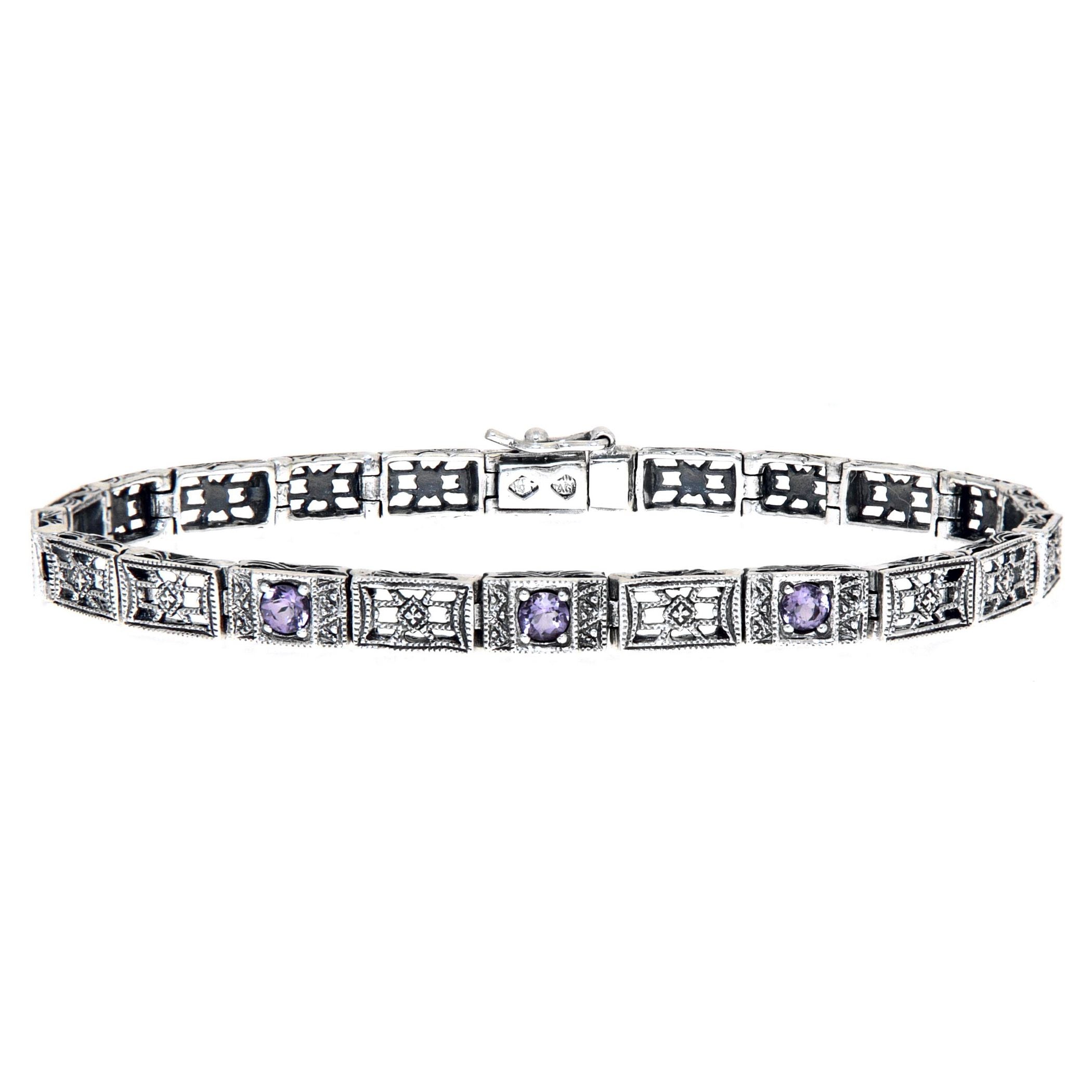 Victorian style, Amethyst, sterling silver bracelets, front view