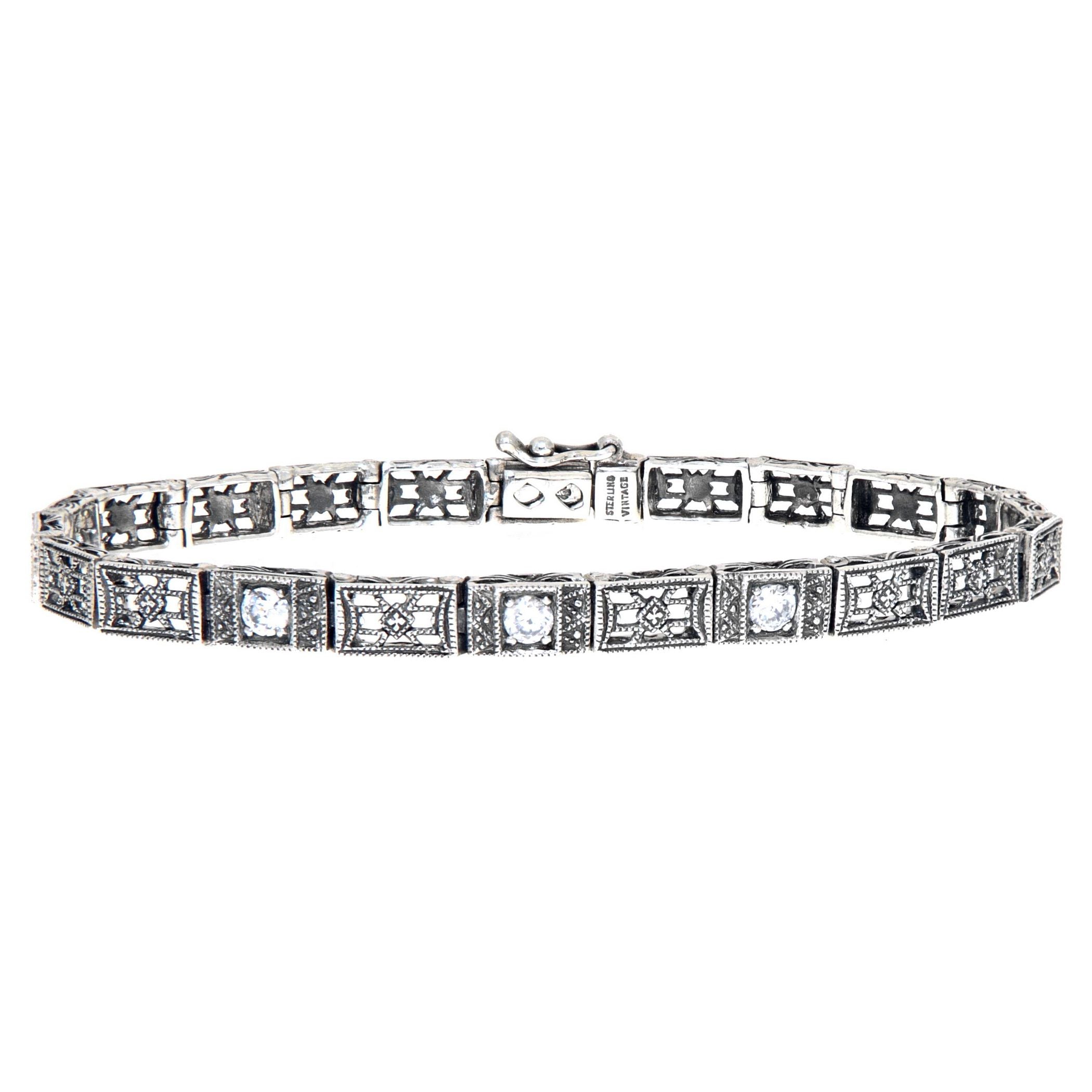 Victorian style, White Topaz, sterling silver bracelets, front view