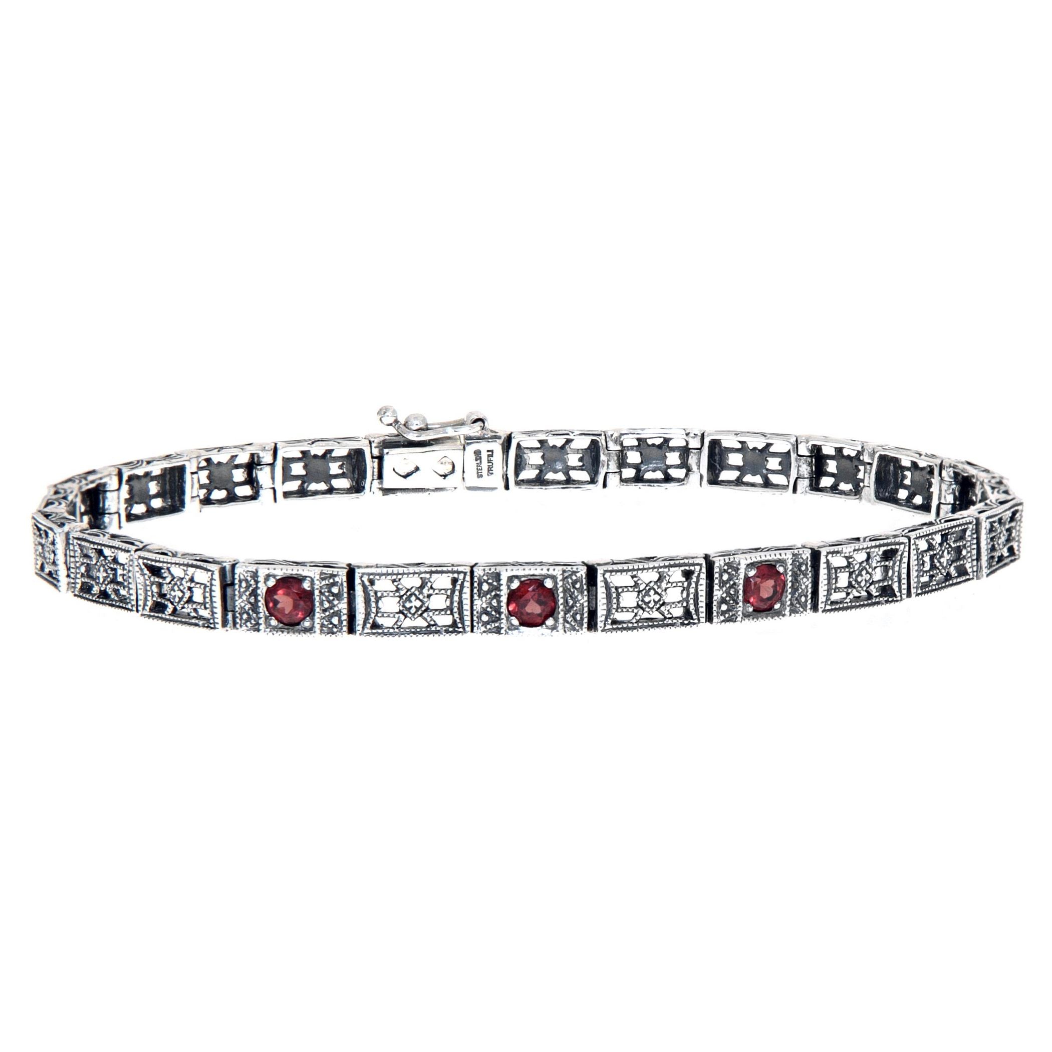 Victorian style, Garnet, sterling silver bracelets, front view