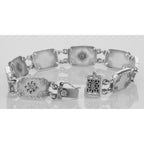 Back view of Victorian Style Camphor Glass Filigree Bracelet with Diamonds Sterling Silver showing 925 sterling silver hallma