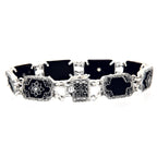 Back view of Victorian Style Onyx Diamond Filigree Bracelet Sterling Silver showing 925 sterling silver hallmark and toggle o