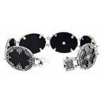 Back view of Victorian Style Black Onyx Diamond Filigree Bracelet showing 925 sterling silver hallmark and toggle or lobster 